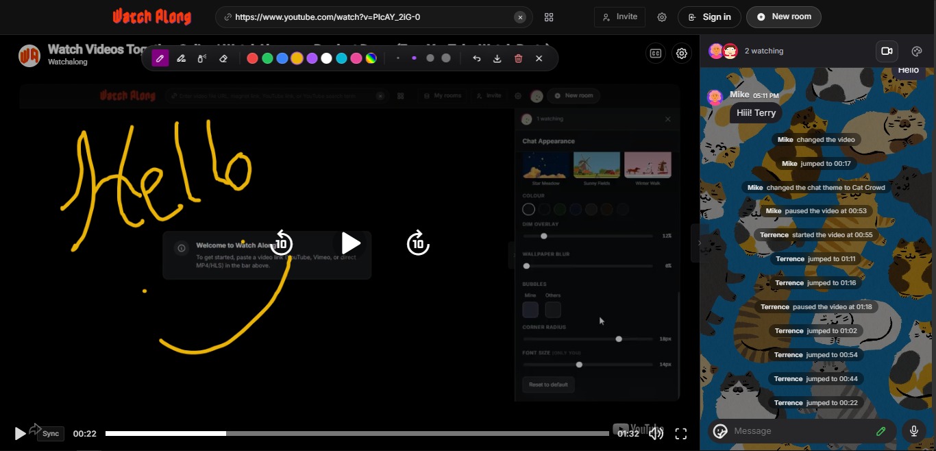 Interactive real-time drawing canvas on top of playing video